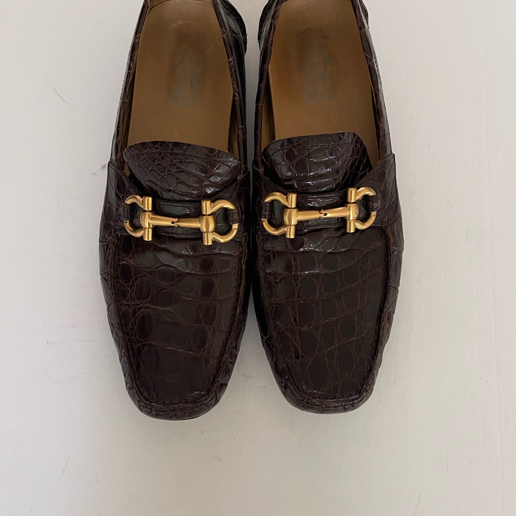 Salvatore Ferragamo Brown Crocodile Pattern Loafers